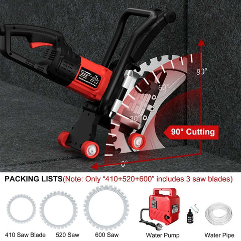 Built like a Tank Electric Ring Saw 110V 8900W Concrete Wall Cutter displayed with angled diamond blade and water pump.