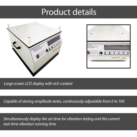 Vibration Test Bench For Electronics And Toys With 40Kg Load Capacity Pro Grade Vibration Testing Table 1200W 110V Power Silent Industrial Steel Platform Auto Transport Simulation And Durable Build, front control panel view