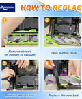 Bissell Vacuum Belt Replacement 3 Pack Compatible With Style 7 9 10 12 14 16 Upright Vacuums Easy Install Durable Belts For Smooth Suction Secure Fit Quiet Operation No Tools Required For Easy Replacement installation guide showing four belt replacement steps on vacuum head