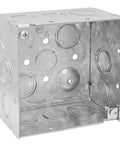 4 Inch Square Electrical Box With Ten Half Inch And Six TKO Knockouts, Welded Steel Construction For Heavy Duty Use
