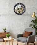 Vintage 18 Inch Wall Clock Featuring Smooth Moving Metal Gears Quiet Silent Battery Operated Accent on concrete wall.