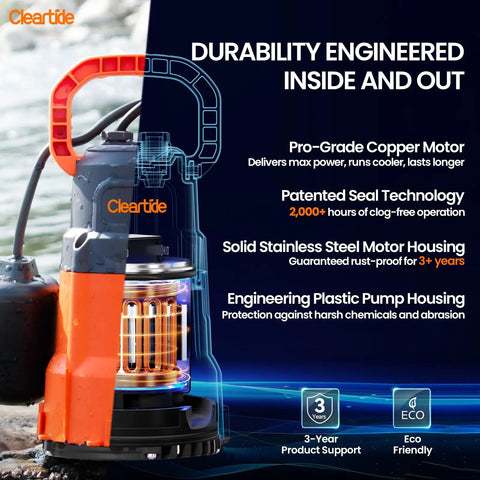 Beefy Submersible Sump Pump With Tethered Float Switch One Quarter Horsepower Utility Water Pump Copper Motor Electric Drain Pump