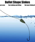 Bullet Shaped Fishing Weights Sinkers for Bass Fishing submerged with hook, showcasing water resistance and fast sinking.
