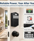 Slick Keyless Entry Door Lock With Keypad Electronic Deadbolt featuring a soft white backlit keypad and emergency USB-C backup power.