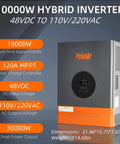 Straight Up Powerful 10000W Hybrid Solar Inverter with Built In 120A MPPT Charge Controller features 110V and 220V outputs.