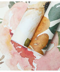 Close-up of Vintage Boho Floral Peel And Stick Wallpaper With Peonies In Rose Beige Pink And Olive Removable Vinyl.