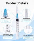 Twenty Pack 3Ml Luer Lock Syringes Built Legit To Handle Tough Lab Work And Industrial Jobs Featuring Hella Sharp 23 Gauge 1 Inch TriBevel Steel Tips Smooth Double Layer Plungers Low Dead Space Designs For Flawless Dispensing detailed view showcasing clear tube, double-layer rubber top, and protective cap.