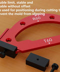 Heavy Duty Woodworking Round Corner Radius Templates Router Table Jig Kit showing a red positioning block with R60 and T60 markings.