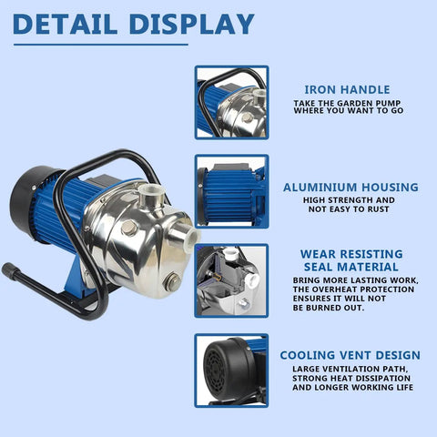 Detail display of Stainless Steel Portable Water Pump For Your Yard Sprinklers And Garden Irrigation Bang For Your Buck 1HP 115V 60Hz