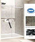 Frameless Sliding Shower Door 48x72 Inches With 1/4 Inch Tempered Glass, Heavy-Duty 304 Stainless Steel Hardware, adjustable width