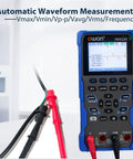 2 In 1 Oscilloscope And Multimeter For On The Go Techies showing automatic waveform measurements on screen
