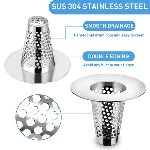 Premium Stainless Steel Bathroom Sink Drain Strainers Two Pack Conical Hair Catcher Porous Drain Filter Fits 1.2 To 1.6 Inches Cuts Down On Gunk For Solid No Hassle Performance