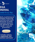 Mega Mineral Supplement Complete Mineral Complex With Calcium Magnesium Zinc Potassium Boron Selenium Chromium And 72 Trace Minerals Iron Free Calcium Supplement 100 Pills packaging and close-up of minerals.
