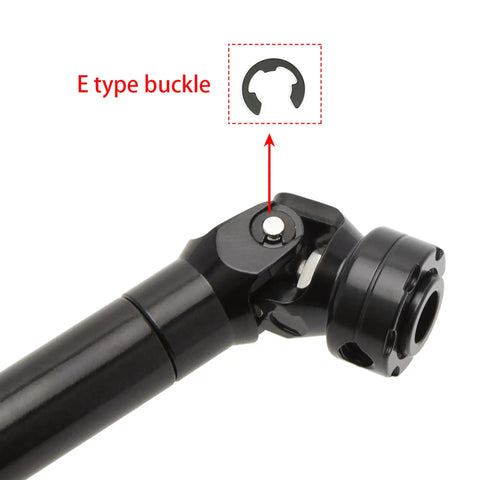 Close-up of the E-buckle and U-joint on Beefed Up 119mm SCX10 Driveshaft Set For 1/10 RC Crawlers Like Axial SCX10 Capra.