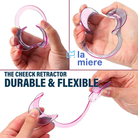 Dental Cheek Retractor Mouth Opener For Teeth Whitening C Shape Autoclavable Clear Pink 3 Pack Small Medium Large Sizes BPA Free For Quick Inside Peek And Sterilization, pink plastic