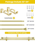 Telescoping Double Curtain Rod Set From 30 To 60 Inches With Gold Finish Includes Two Drapery Brackets Extra Long 5/8 Inch Rods