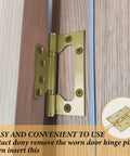 Installed brass door hinge on wood, not "Four Pack Three Point Five Inch Interior Door Hinge Pins Stainless Steel Self Closing Security Pins for Replacing Internal Safety Hinges On Home And Office Doors Rust Resistant And Super Durable"