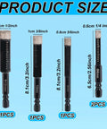 Front view: Diamond drill bits set for tile/masonry; sizes 1/2 in, 3/8 in, 5/6 in, 1/4 in with hex shanks.