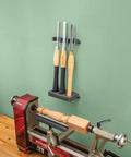 Grab And Go Pro Grade Wall Mounted Tool Organizer With Rare Earth Magnets Durable Chisel Holder above a lathe