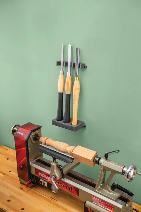 Grab And Go Pro Grade Wall Mounted Tool Organizer With Rare Earth Magnets Durable Chisel Holder above a lathe