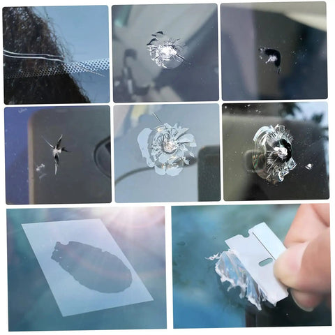 Car Windshield Crack Repair Kit For Quick Chip Fix And Auto Glass Restoration DIY Windshield Repair Tool demonstration collage