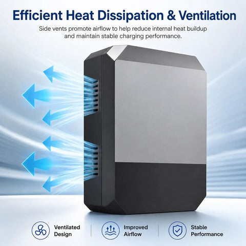Foolproof Outdoor EV Charger Enclosure With Lock Tough Durable Steel Shell For Electric Vehicle Charging Stations side view showing efficient heat dissipation vents.