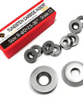 12mm Round Carbide Cutters And Inserts For Woodworking Lathes, 30 Degree Indexable Heads, Tough Tungsten Steel Blades For Smooth Wood Turning, Snag This Rock Solid 10 Piece Kit Today, featuring inserts in a storage box.