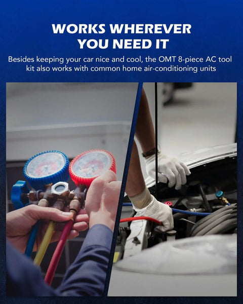 AC Freon Recharge Kit For Home Or Car, 8 Piece Gauge Hose Conversion Fittings Set With Adjustable Couplers, R410A Adapters, Leakproof High And Low Pressure Tools For Easy Charging And Repair Of Refrigerant Lines used on home and car AC units