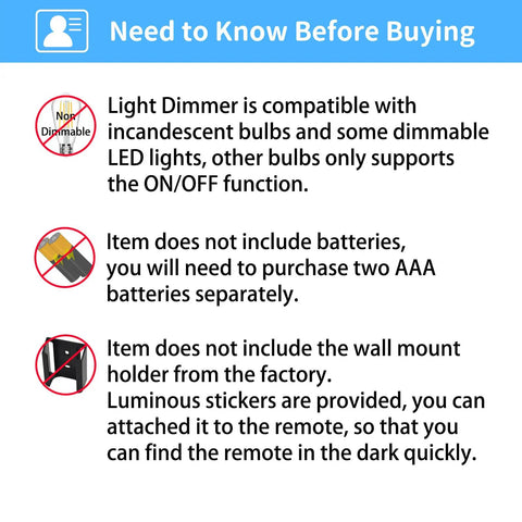 Need to know before buying Universal Ceiling Fan Remote Kit With Speed Control Timer And Dimmer Plug In 110V AC Replacement note.