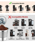 Stainless Steel Reusable Coffee Filter For Ninja And Most Coffee Makers Includes Four Cone Filters And Reusable K Cup Pods 304 shown with compatible and incompatible Ninja models.