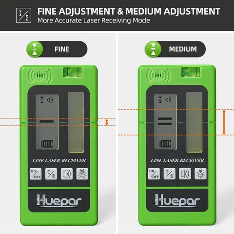 LR-5RG Laser Receiver for Line Lasers With Green And Red Beam Detection, two-sided back-lit LCD, fine and medium adjustment display.