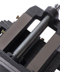 Heavy Duty 5 Inch XY Compound Drill Press Vise Featuring Smooth Glide Bidirectional Cross Slide and Lock Tight Clamping close-up of clamping mechanism.