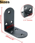 Rock Solid Four Piece L Angle Brackets For Wood Cabinets And Shelving Units Heavy Duty Stainless Steel Corner Supports With Rust Resistant Finish Smooth Ground Edges Built To Last For Weekend Warriors, 2.56 x 2.56 x 1.5 inches, black, 3mm thickness.