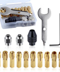 Keyless Rotary Drill Chuck Collet Set for 0.5 to 3.2 mm Shank Includes 10 Brass Collets Quick Change Nut Kit Replacement Parts