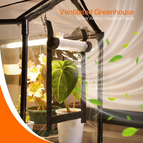 Compact Indoor Greenhouse With 18W Grow Light For Seed Starting And Year Round Home Grower Friendly Indoor Gardening, EVA Tent With PET Base Mat, Vent Windows And Zippered Door, Timer Included, Tabletop Size 23.8 By 15.7 By 20.5 Inches