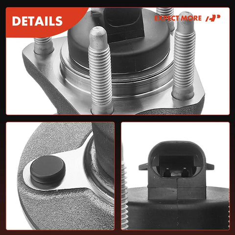 Detail view of Rear Wheel Bearing And Hub Assembly with ABS for GM cars, highlighting 5-lug design and ABS sensor connection.