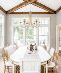 Dining room with Dope Gold Farmhouse Chandelier With Industrial Style 6 Light Pendant Lighting For Kitchen Dining Living Room Foyer.
