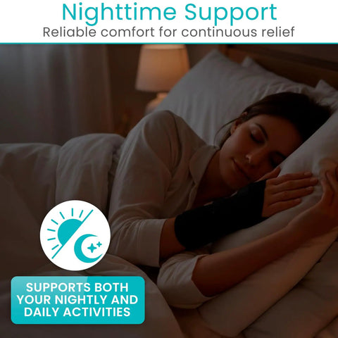 Person sleeping with Carpal Tunnel Wrist Brace With Splint For Left Or Right Hand Adjustable Night Support Immobilizer