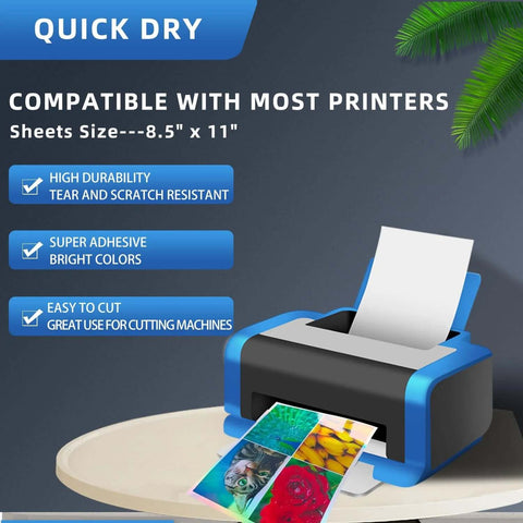 Vinyl sticker paper for inkjet and laser printers, 8.5x11 inches, 26 sheets, glossy, quick-dry, tear-resistant