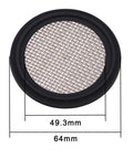 Front view of 2-inch FKM sanitary gasket with stainless mesh screen for tri-clamp Clover, 20-mesh