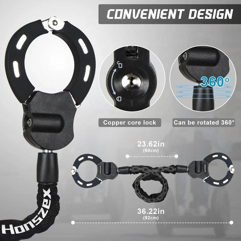 Heavy Duty Bike Lock Chain With Key For Electric Scooters And E-Bikes - 36.22 Inch Alloy Steel Security Cable, Ultra Secure Lock For Bicycles, Motorcycles, Shopping Carts, Baby Strollers, And More, Built To Lock Down Thieves. 360° rotating lock