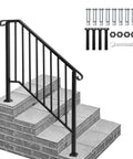 Heavy Duty Wrought Iron Handrails For Outdoor Steps mounted on brick stairs with bolts and tools, ensuring solid grip.