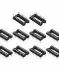 Dual Row 2.54mm Pitch DIP IC Socket Connector, 16 Pins With Round Solder Pins, ideal for electronics and prototyping, set of 10 pieces