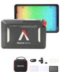 Pro Grade RGBWW LED Video Light Panel for Cameras with accessories, lensed mini LED panel, magnetic mount, and case.
