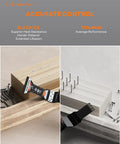 Crosstar oscillating tool blade on wood, comparing Black Ice and Titanium for various performance features.
