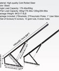Heavy Duty Hydraulic Bed Lift Mechanism Four Point Six Foot Gas Shocks 176 To 226 Pound Capacity shown in black steel construction.