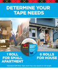 Determine tape needs chart with moving scenarios, displaying Heavy Duty Shipping Packing Tape Clear 1.88 Inch By 54.6 Yard Roll