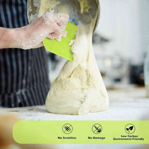 3-Piece Flexible Dough Scraper Bench Set, 4.7x3.7 Inch Bowl Scraper With Sharp Edge And Angles, Non-Slip Bakeware Tool in use