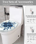 Elongated Toilet Seat Quiet Close Quick Release Bathroom with floral design, features two installation accessory sets for various toilets.