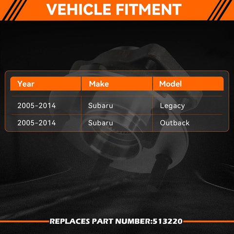 Front Wheel Bearing Hub Assembly For Subaru Legacy And Outback 2005 Through 2014 With ABS Vehicle Fitment Chart